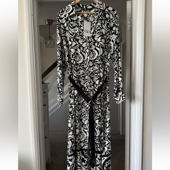 Zara Printed Shirt Dress Size Medium NWT Belted - Picture 7 of 10